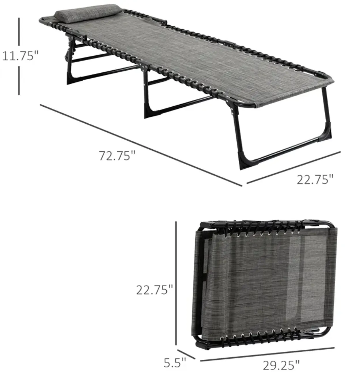 Grey Patio Lounger: Folding Chaise with 5-Level Adjustable Back