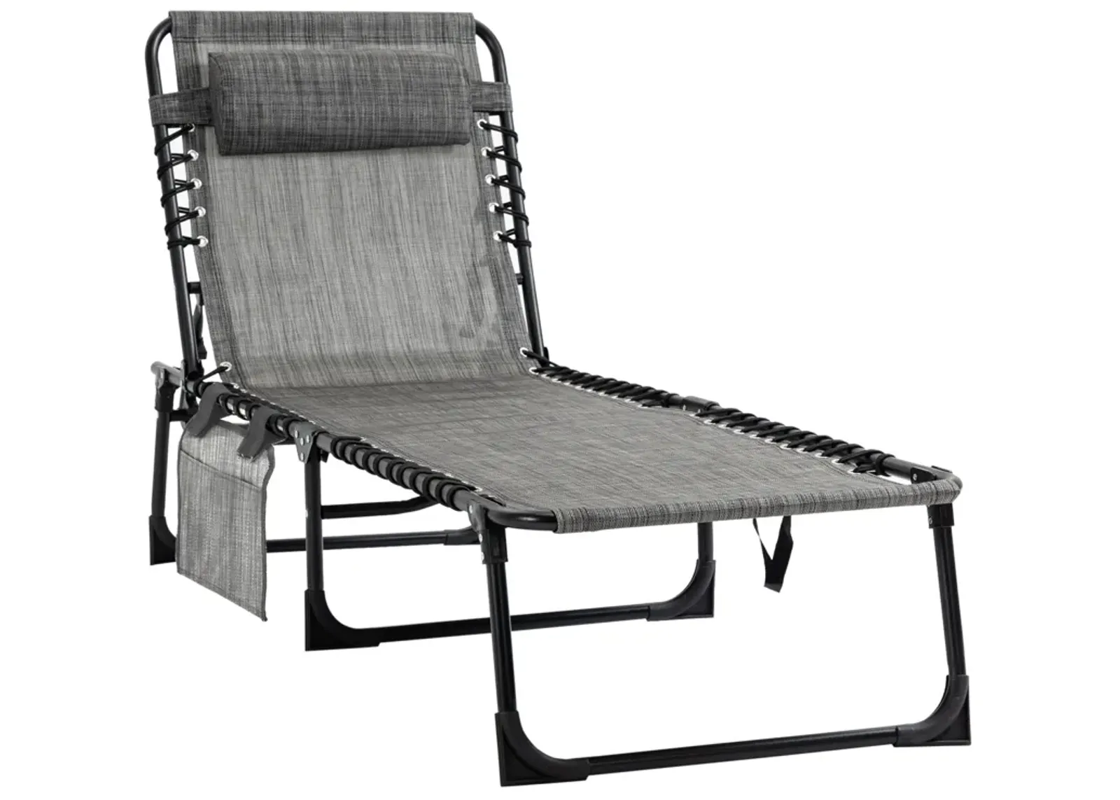 Grey Patio Lounger: Folding Chaise with 5-Level Adjustable Back