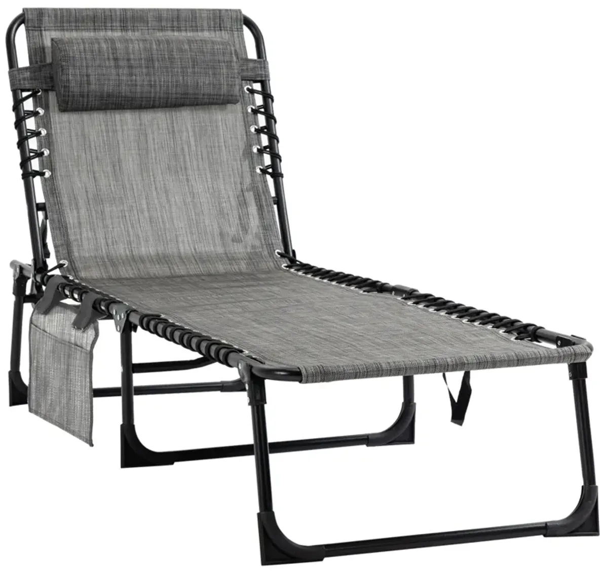 Grey Patio Lounger: Folding Chaise with 5-Level Adjustable Back