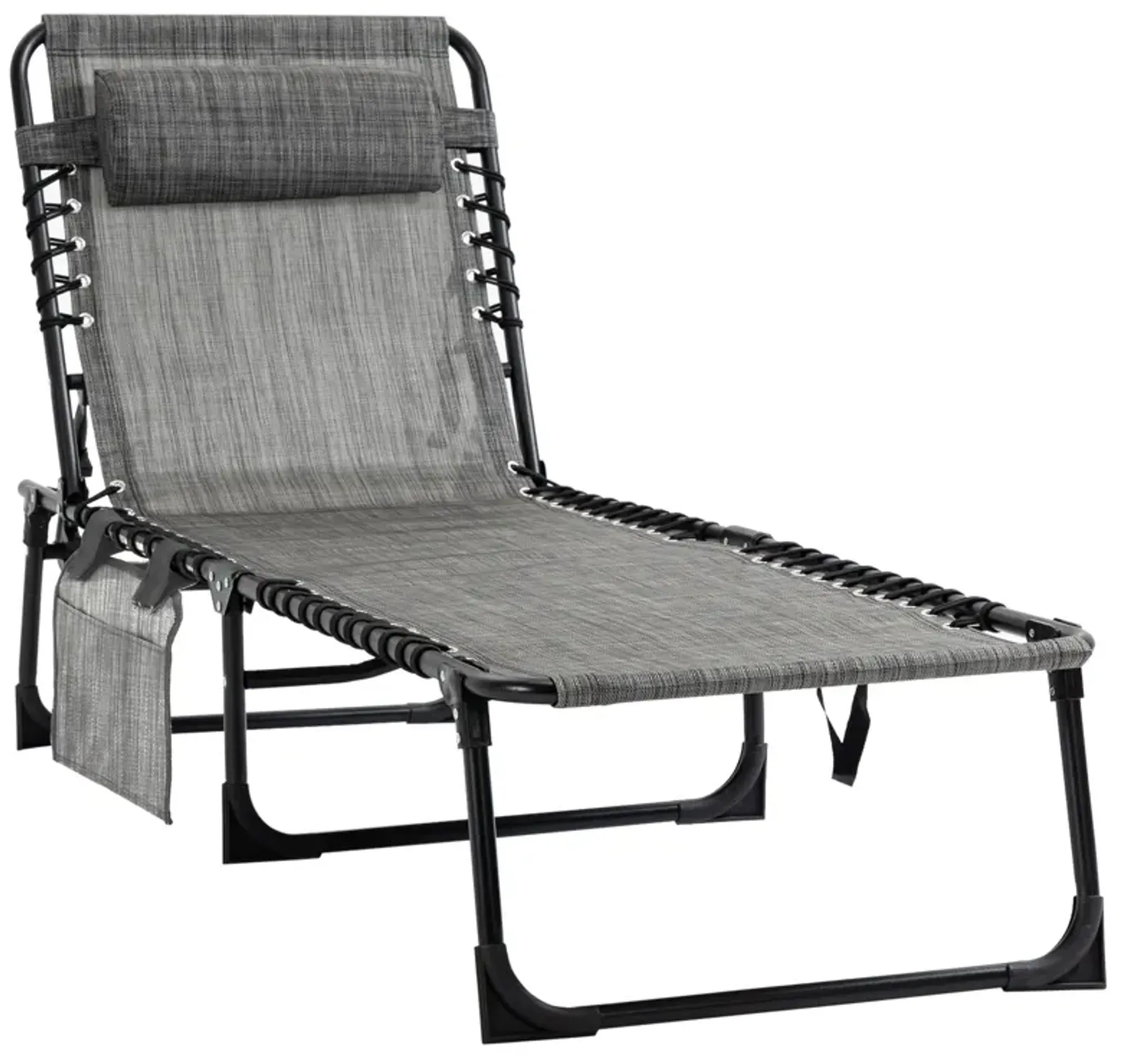 Grey Patio Lounger: Folding Chaise with 5-Level Adjustable Back