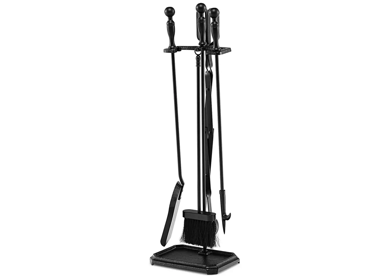 5-Piece Fireplace Tool Set with Tong Brush Shovel Poker Stand-Black