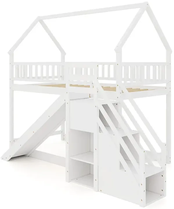 Loft Style Bunk Bed with Slide and Staircase –  Kids with Storage Solutions