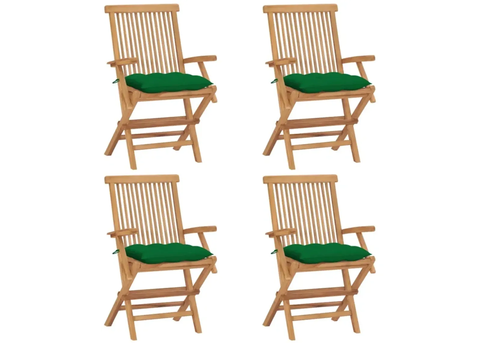 vidaXL Garden Chairs with Green Cushions 4 pcs Solid Teak Wood