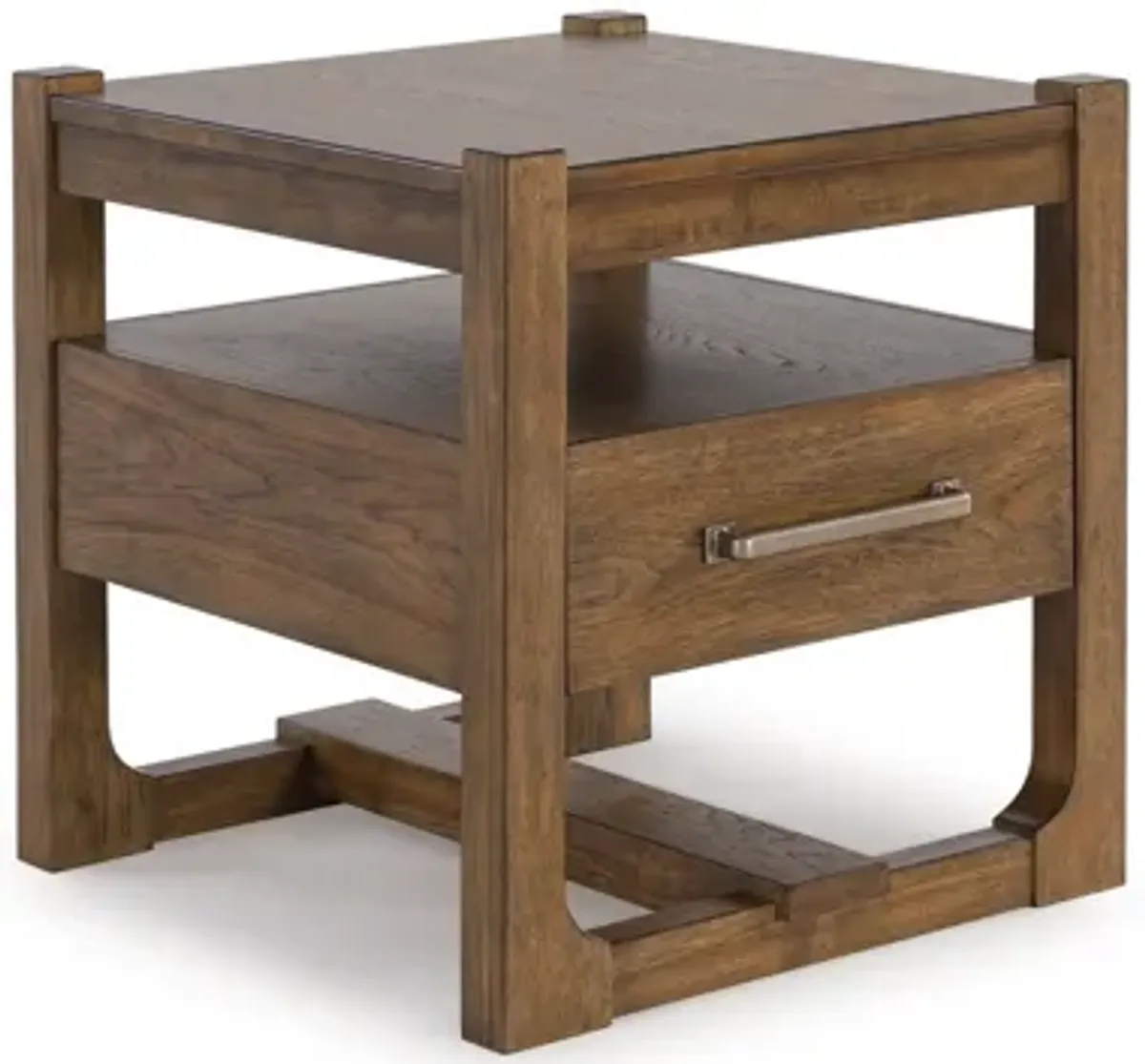 Cabal Square Side End Table, Drawer, Shelf, Light Brown Wood, 24 Inch - Benzara