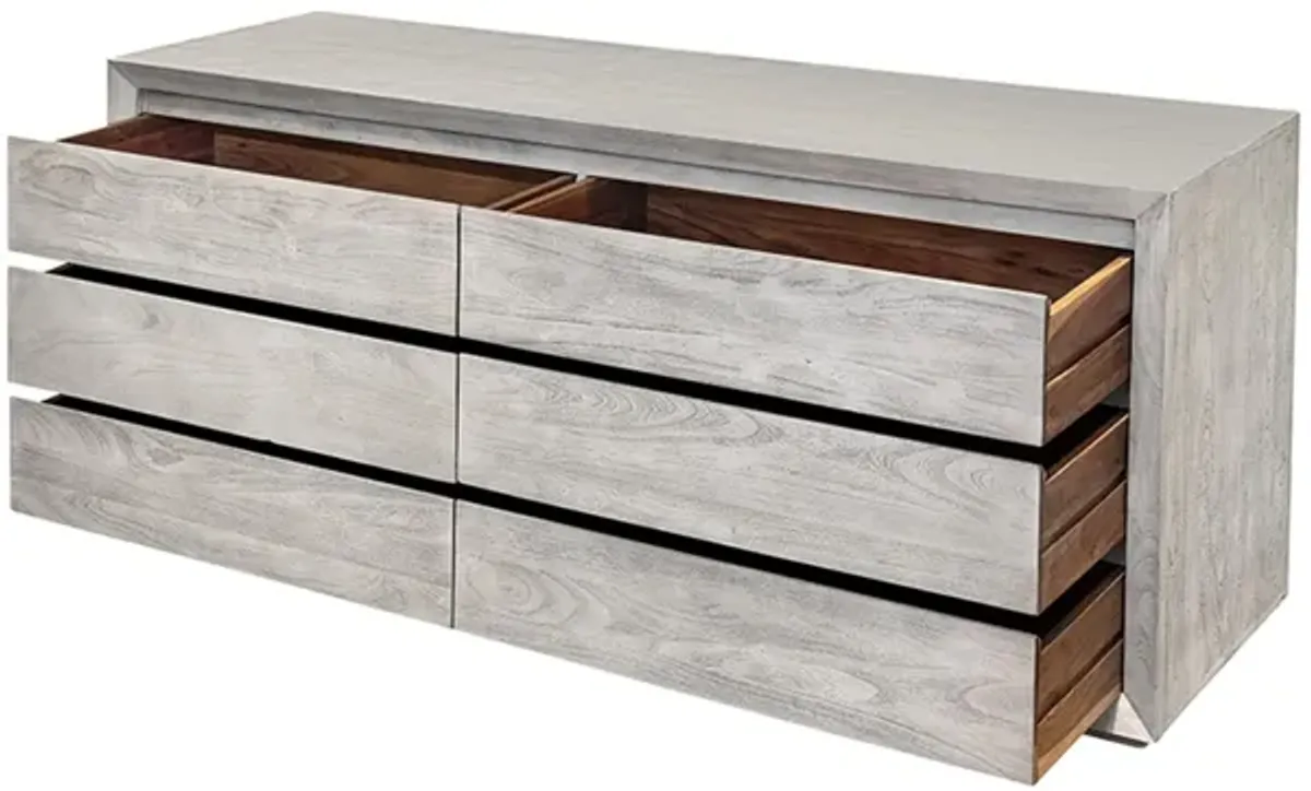 Benjara ROMO 71 Inch Wide Dresser, 6 Drawers, Natural Cream Finish, Acacia Wood and MDF