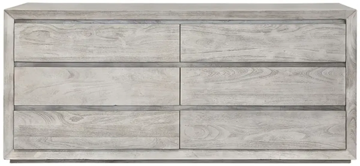 Benjara ROMO 71 Inch Wide Dresser, 6 Drawers, Natural Cream Finish, Acacia Wood and MDF