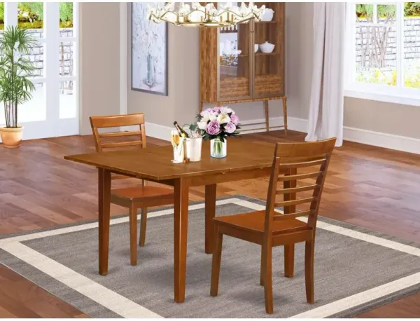3 Pc set Milan offering Leaf and 2 hard wood Kitchen Chairs in Saddle Brown .