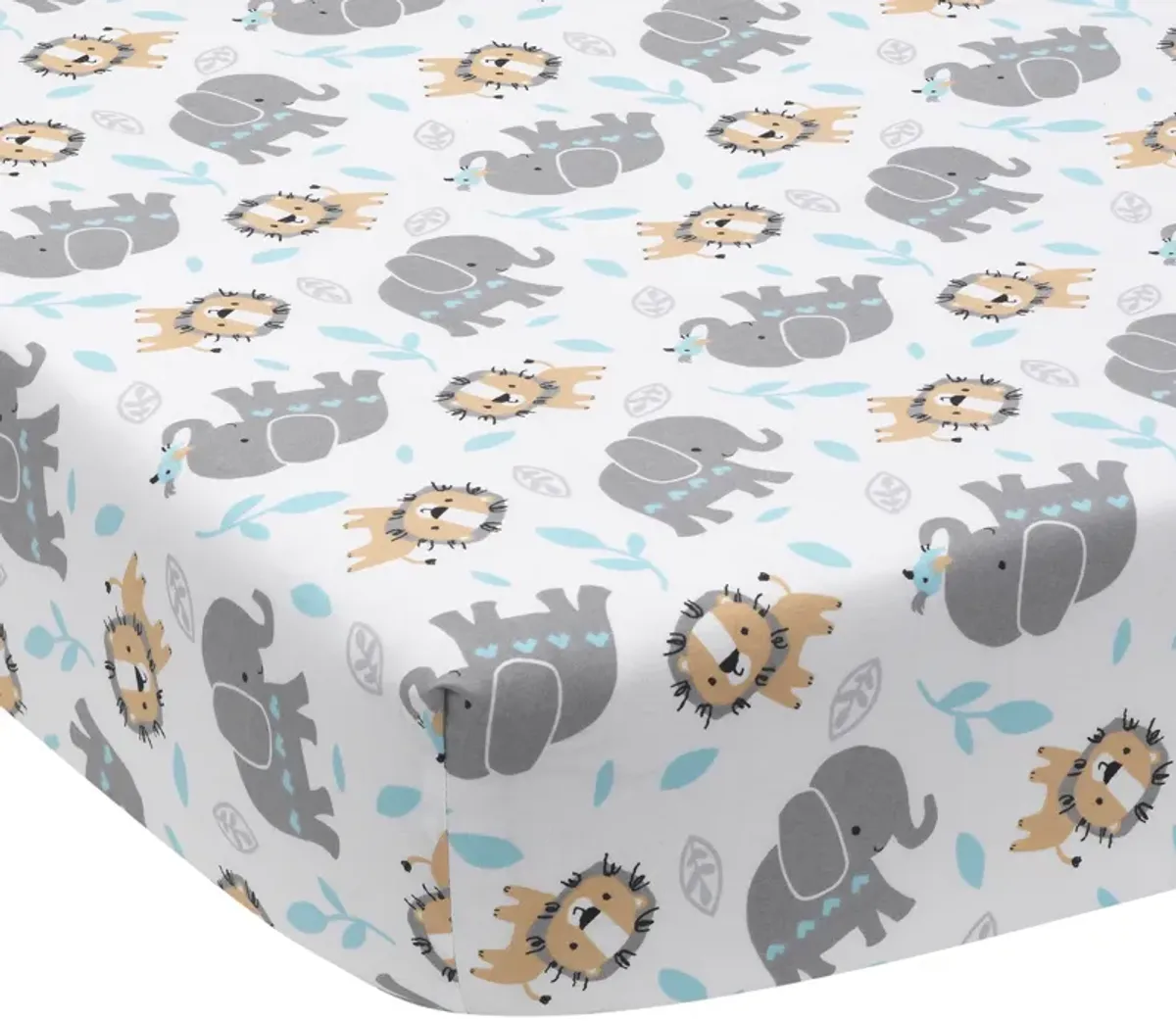 Bedtime Originals Jungle Fun Fitted Crib Sheet - Blue, Gray, White, Animals