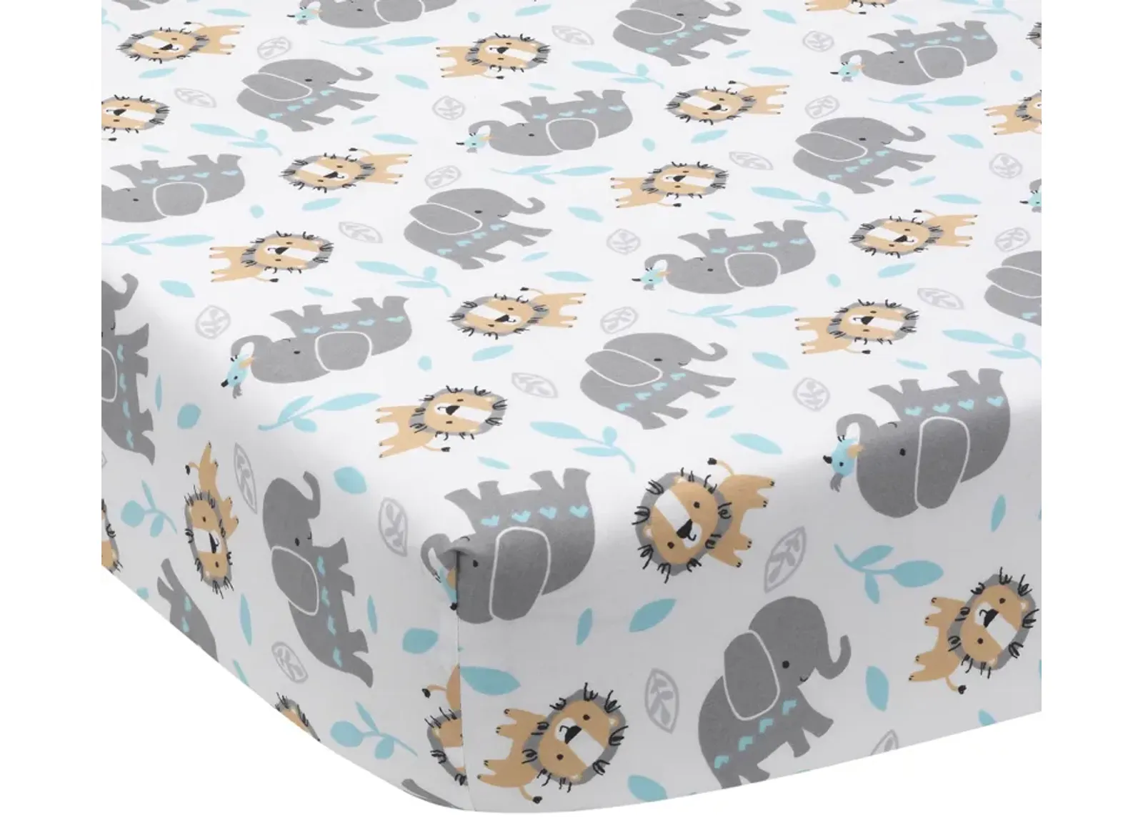 Bedtime Originals Jungle Fun Fitted Crib Sheet - Blue, Gray, White, Animals