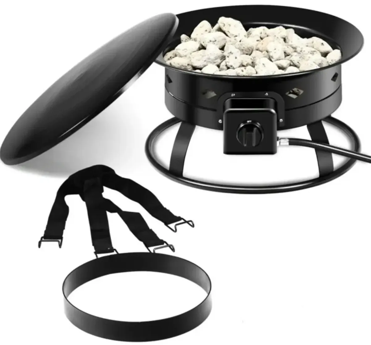 Hivvago Portable Outdoor Black Metal Propane Fire Pit with Cover and Carry Kit