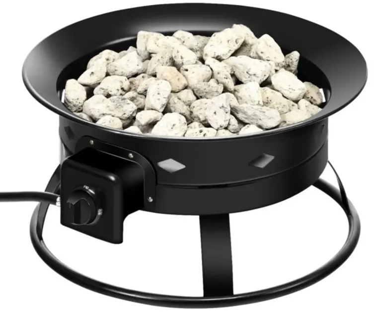 Hivvago Portable Outdoor Black Metal Propane Fire Pit with Cover and Carry Kit