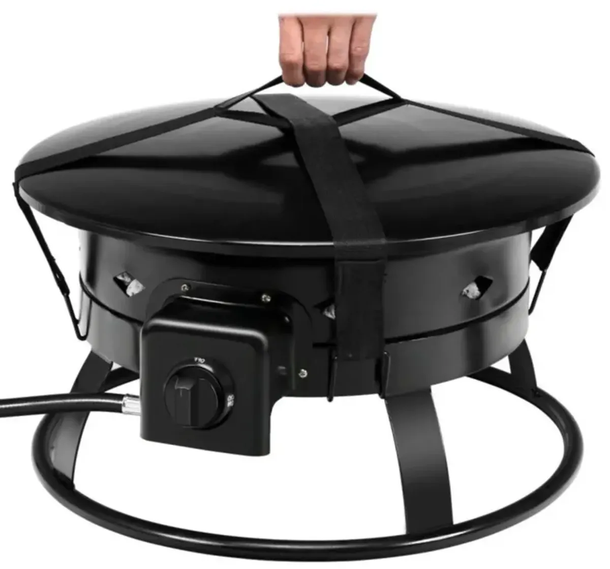 Hivvago Portable Outdoor Black Metal Propane Fire Pit with Cover and Carry Kit