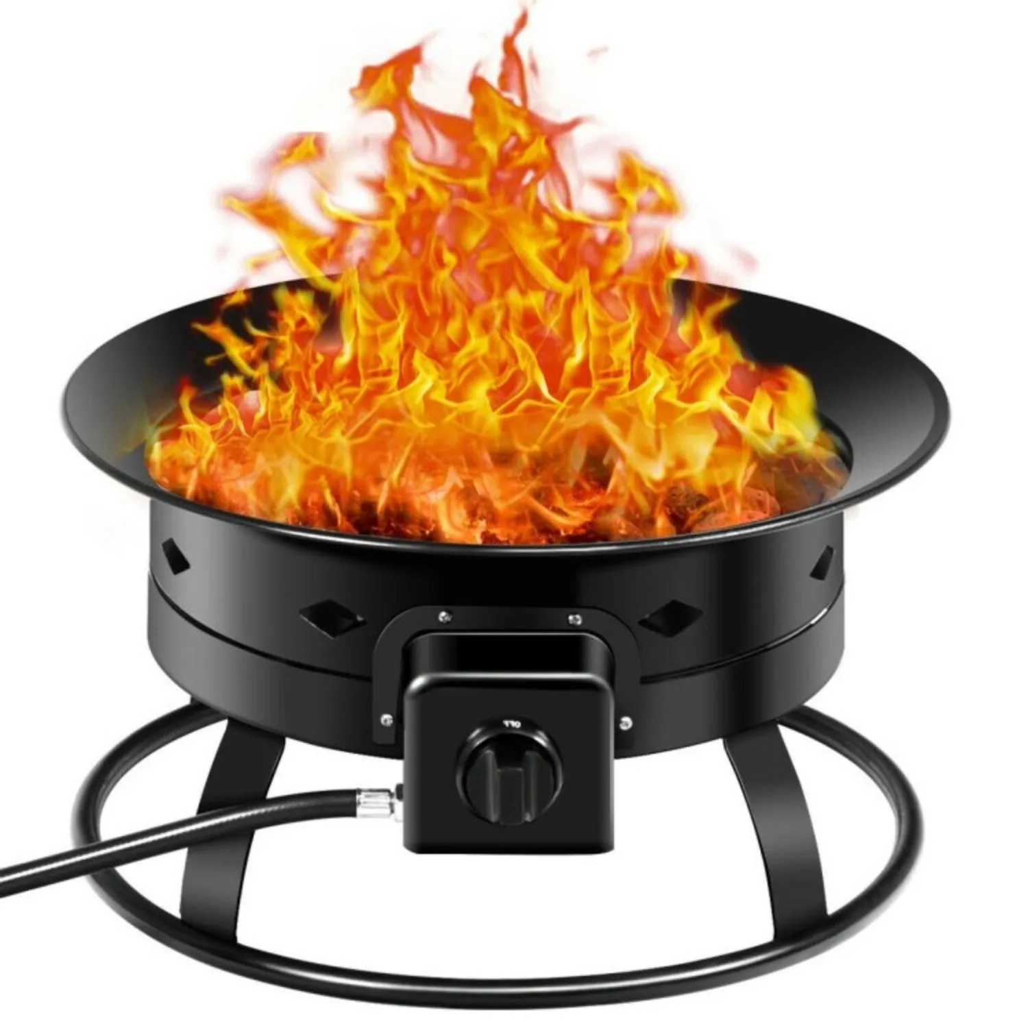 Hivvago Portable Outdoor Black Metal Propane Fire Pit with Cover and Carry Kit