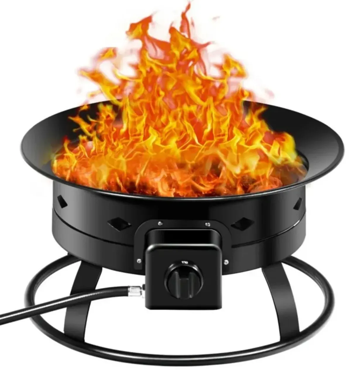 Hivvago Portable Outdoor Black Metal Propane Fire Pit with Cover and Carry Kit