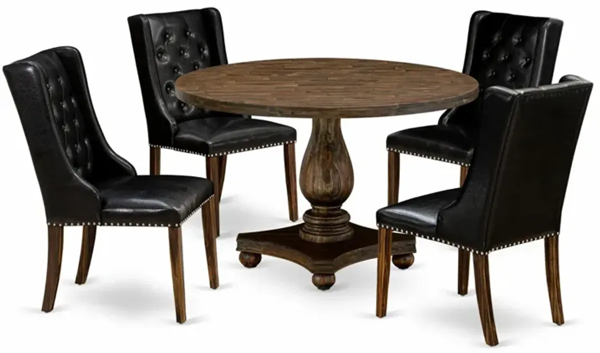 East West Furniture I2FO5-749 5Pc Dining Set - Round Table and 4 Parson Chairs - Distressed Jacobean Color