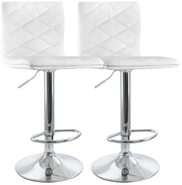 Elama 2 Piece Adjustable Diamond Tufted Faux Leather Bar Stool in White with Chrome Base