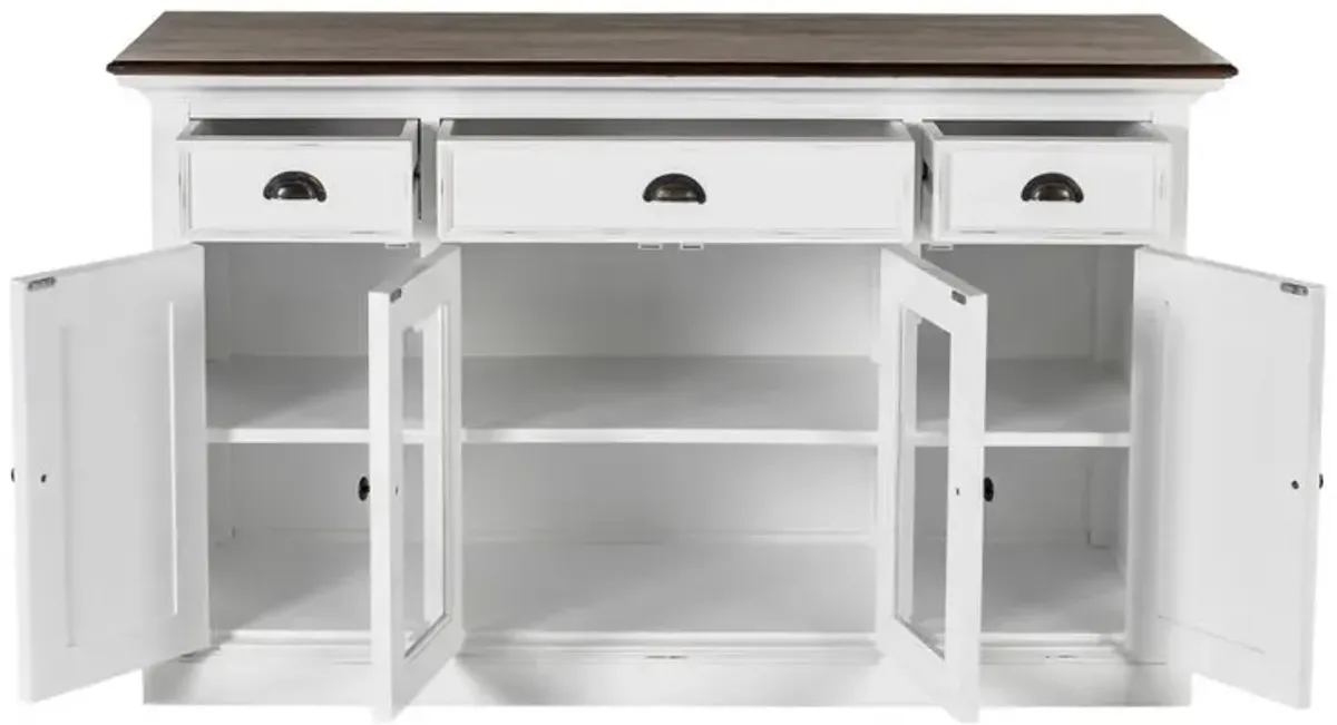 Belen Kox Shaker Style White Distress & Buffet with Glass Doors & Drawers, Belen Kox