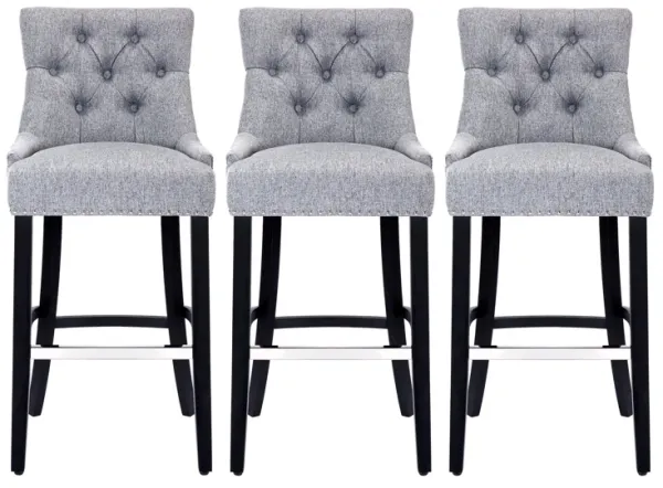WestinTrends 29" Linen Fabric Tufted Upholstered Bar Stool (Set of 3), Black