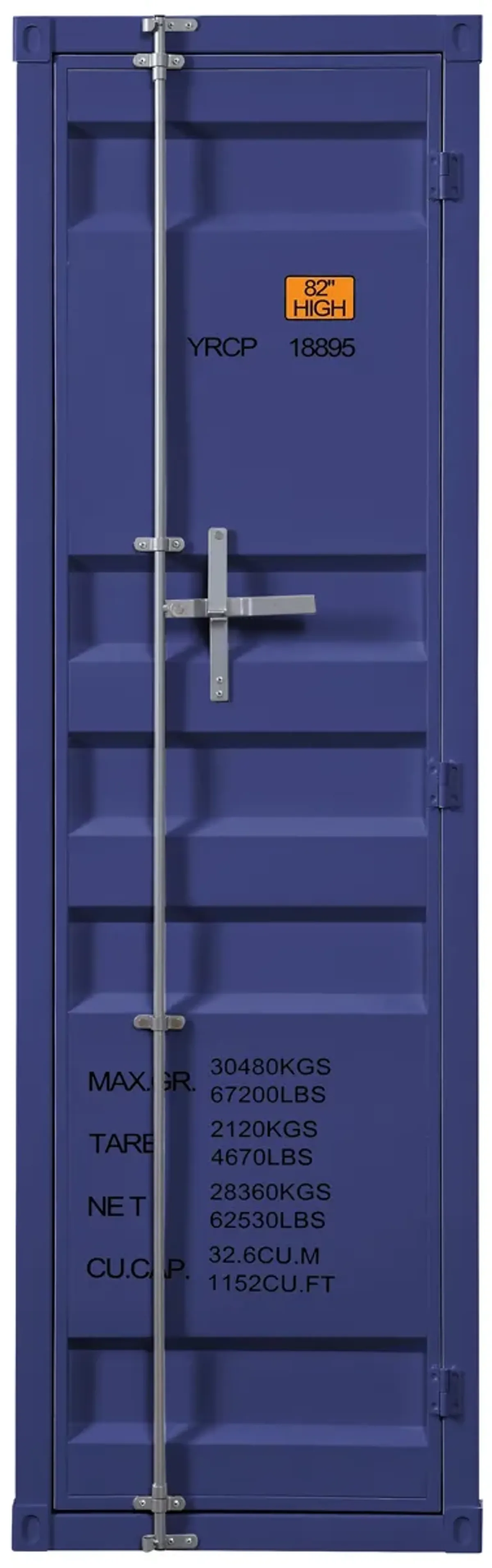 Industrial Style Metal Wardrobe with Recessed Door Front, Blue - Benzara