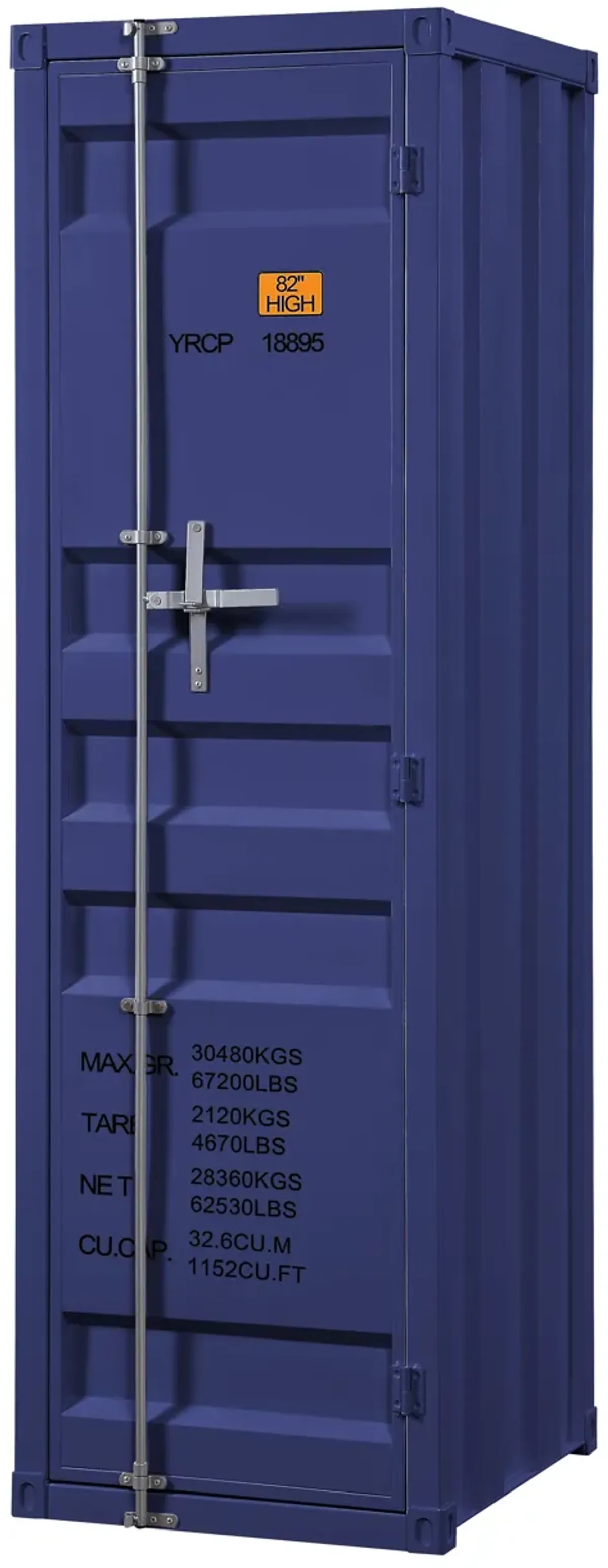 Industrial Style Metal Wardrobe with Recessed Door Front, Blue - Benzara