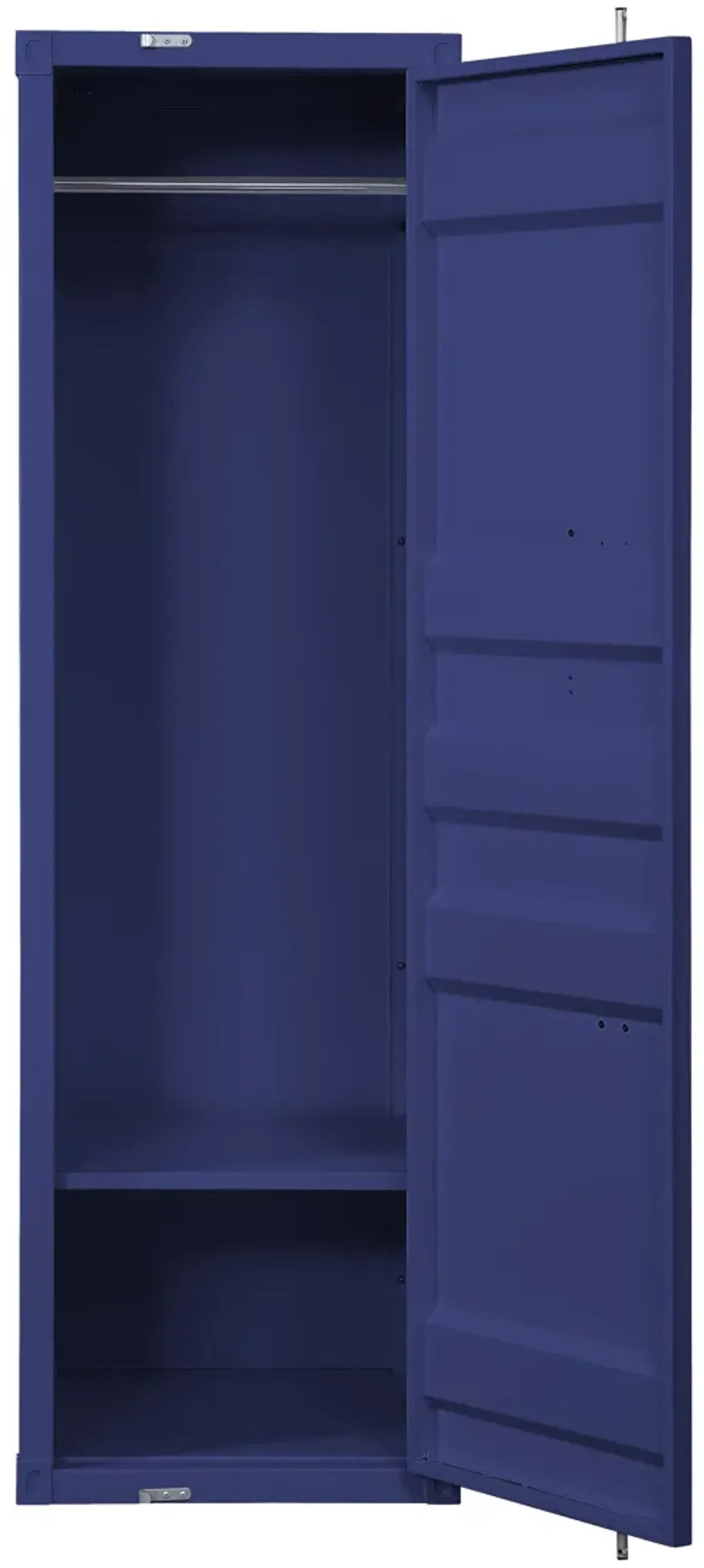 Industrial Style Metal Wardrobe with Recessed Door Front, Blue - Benzara