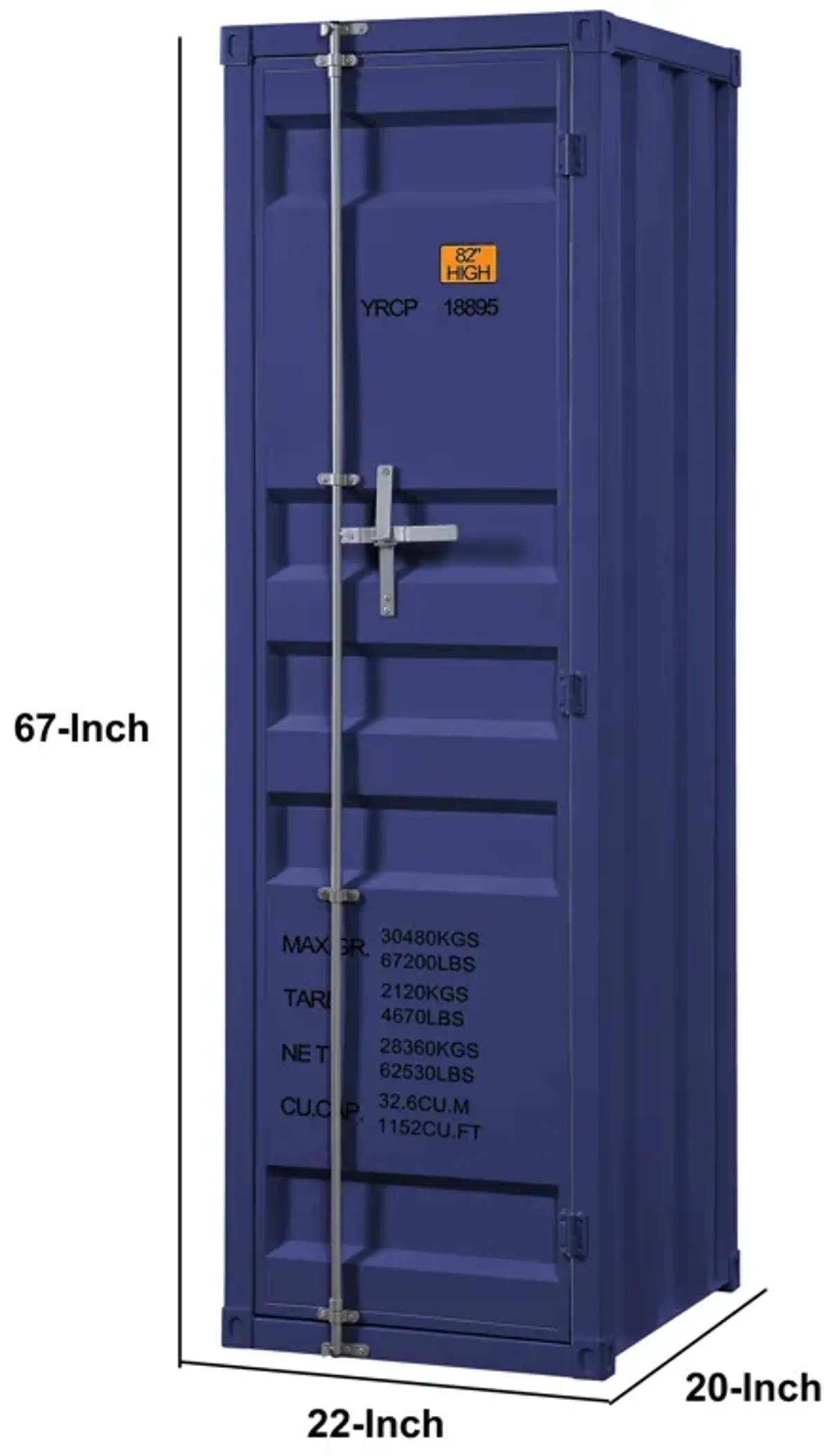 Industrial Style Metal Wardrobe with Recessed Door Front, Blue - Benzara