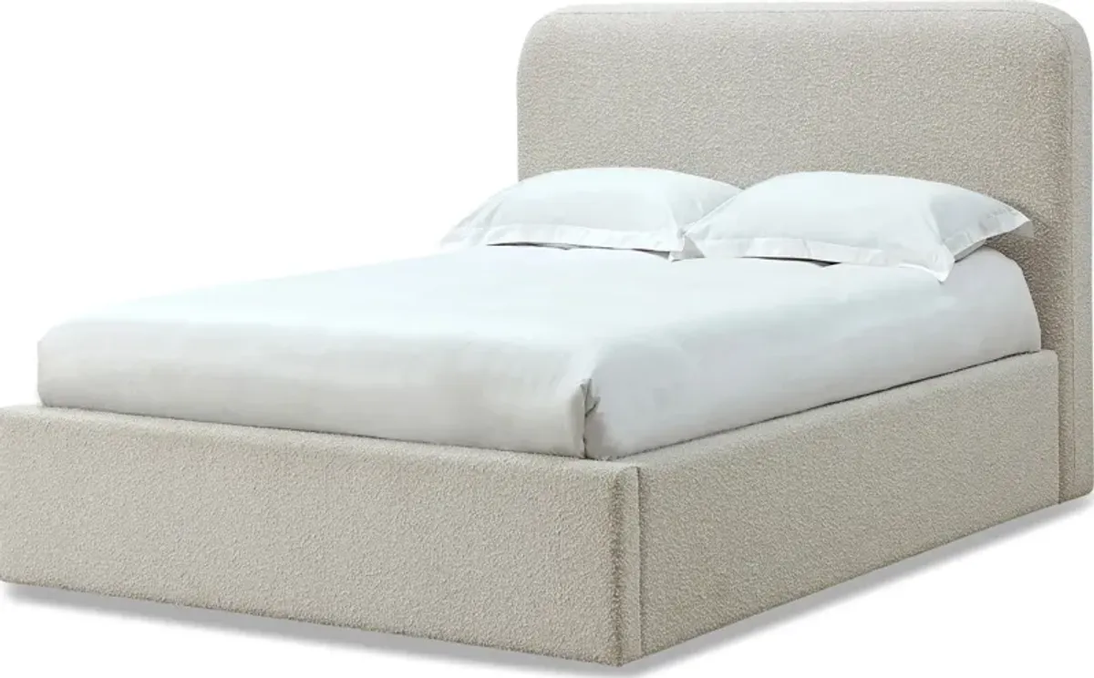Off-White Queen-size Upholstered Platform Bed in Ricotta Boucle