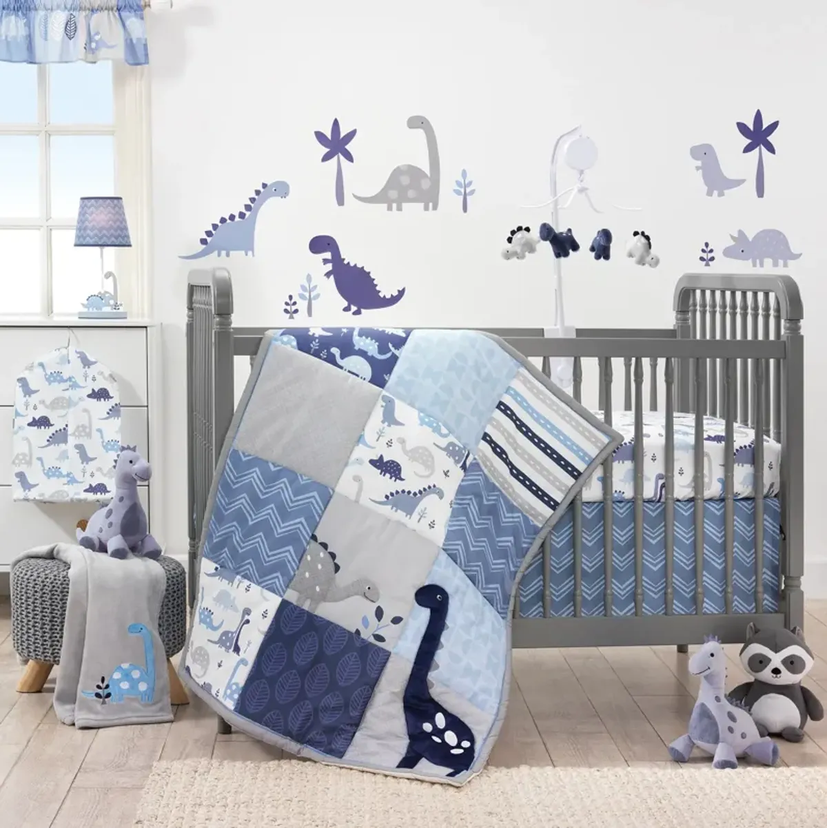 Bedtime Originals Roar Blue/Gray/White Dinosaur Baby Fitted Crib Sheet