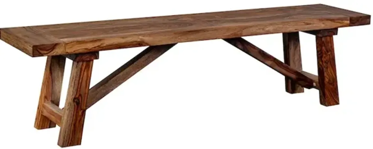 Porter Designs Kalispell Solid Sheesham Wood Dining Bench, Brown