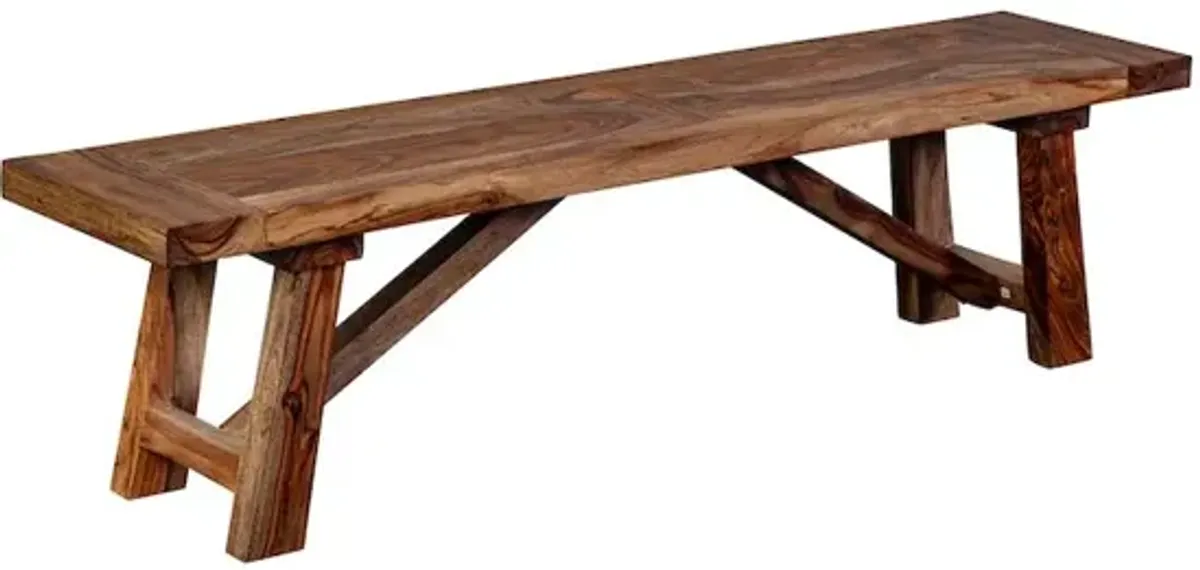 Porter Designs Kalispell Solid Sheesham Wood Dining Bench, Brown