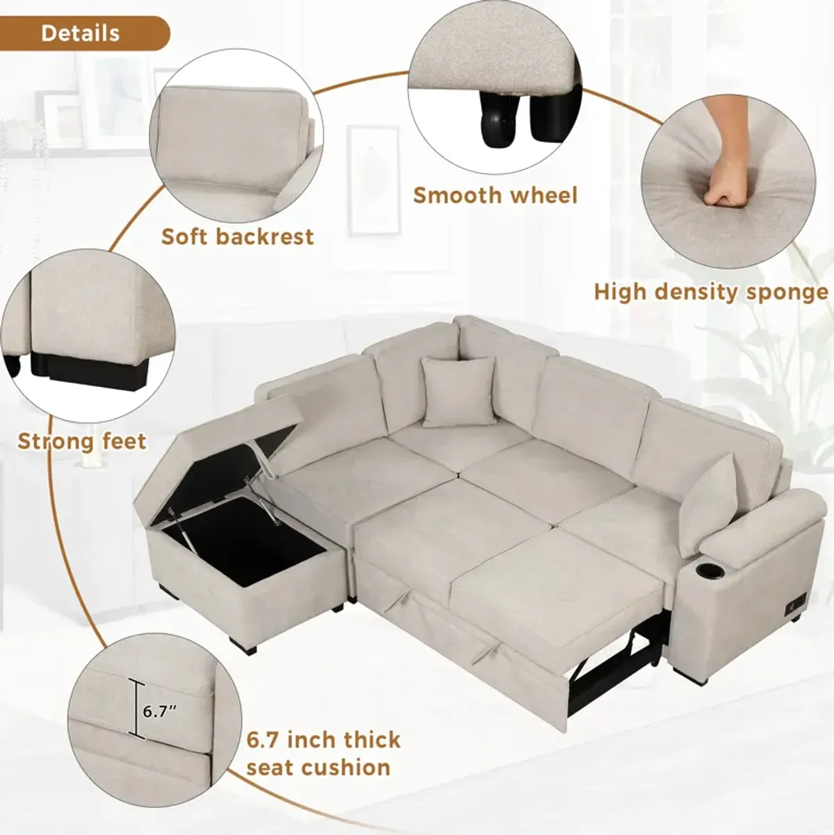 Merax 2 in 1 Pull Out Sofa Bed L Shape Couch