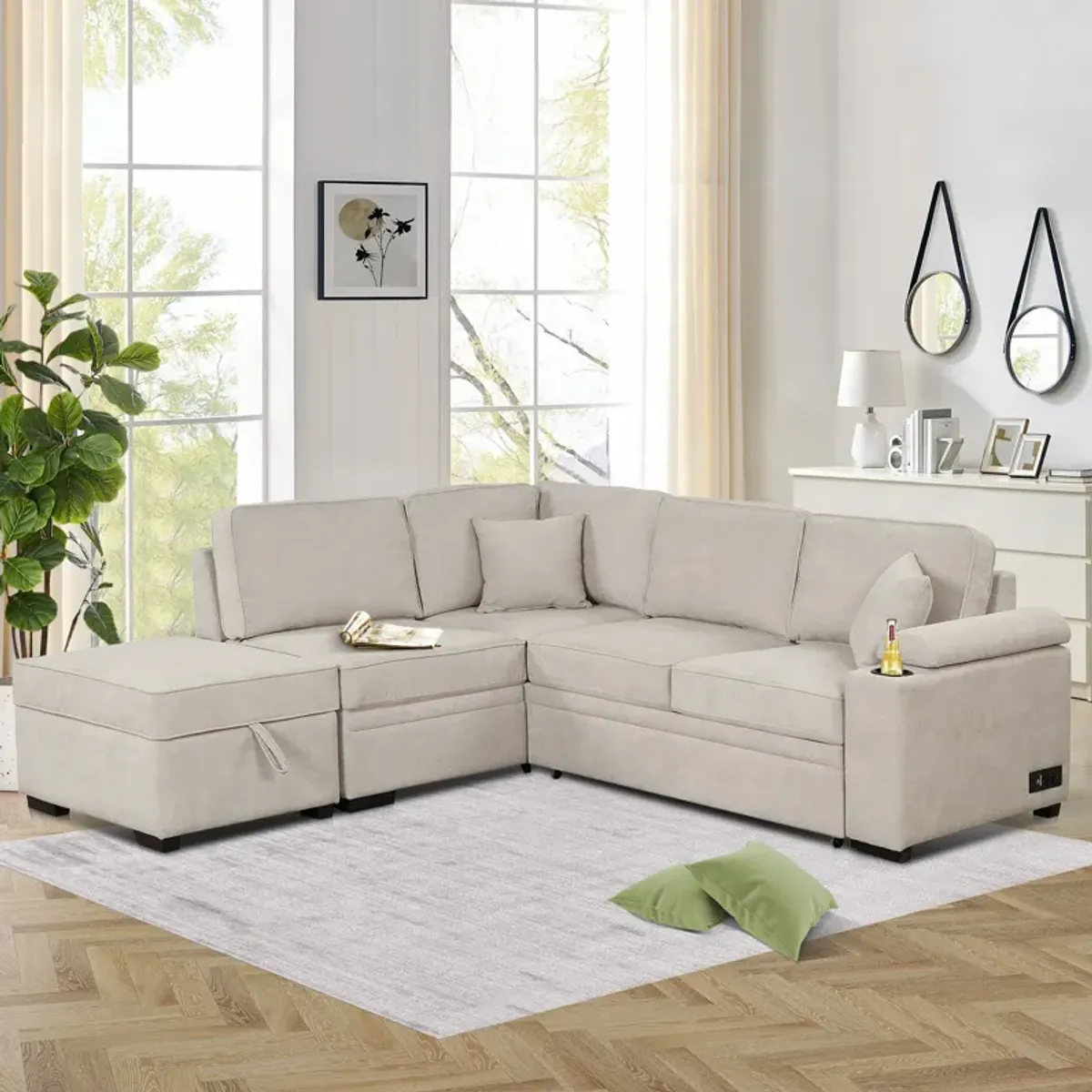 Merax 2 in 1 Pull Out Sofa Bed L Shape Couch