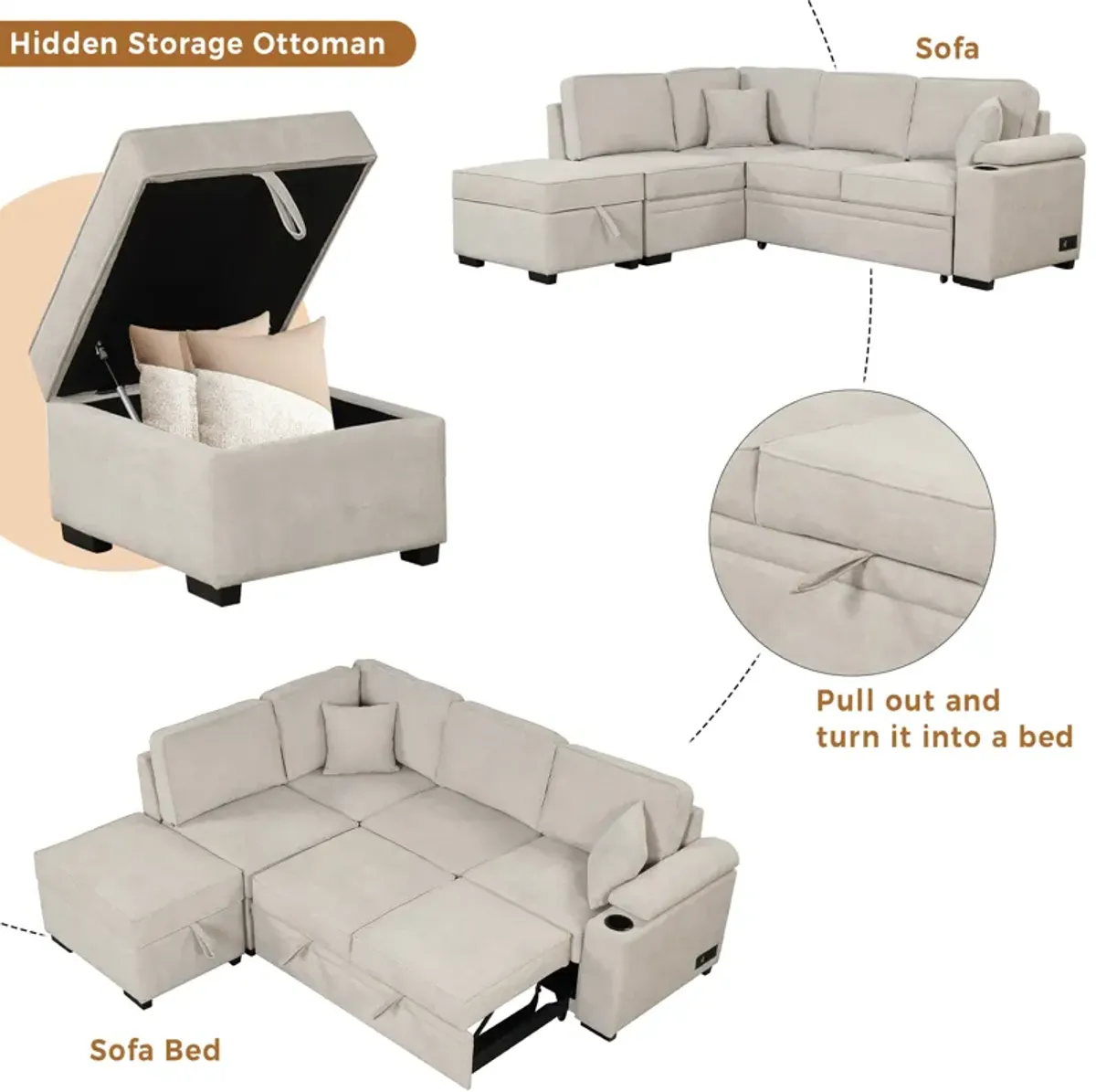 Merax 2 in 1 Pull Out Sofa Bed L Shape Couch