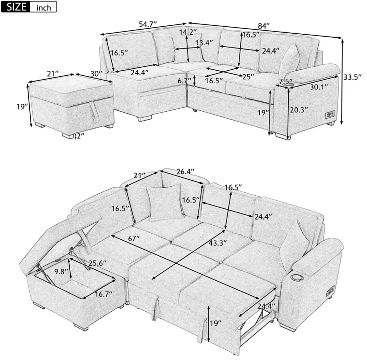 Merax 2 in 1 Pull Out Sofa Bed L Shape Couch