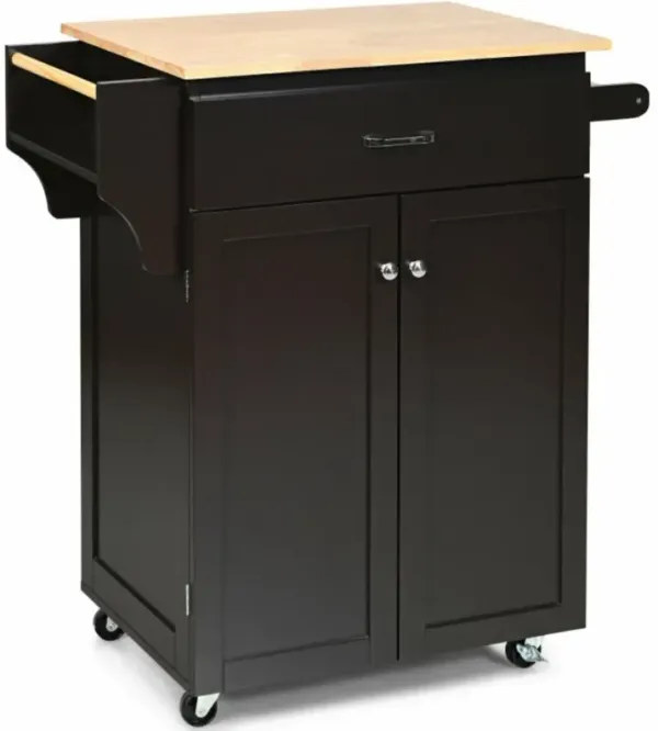 Utility Rolling Storage Cabinet Kitchen Island Cart with Spice Rack-Brown