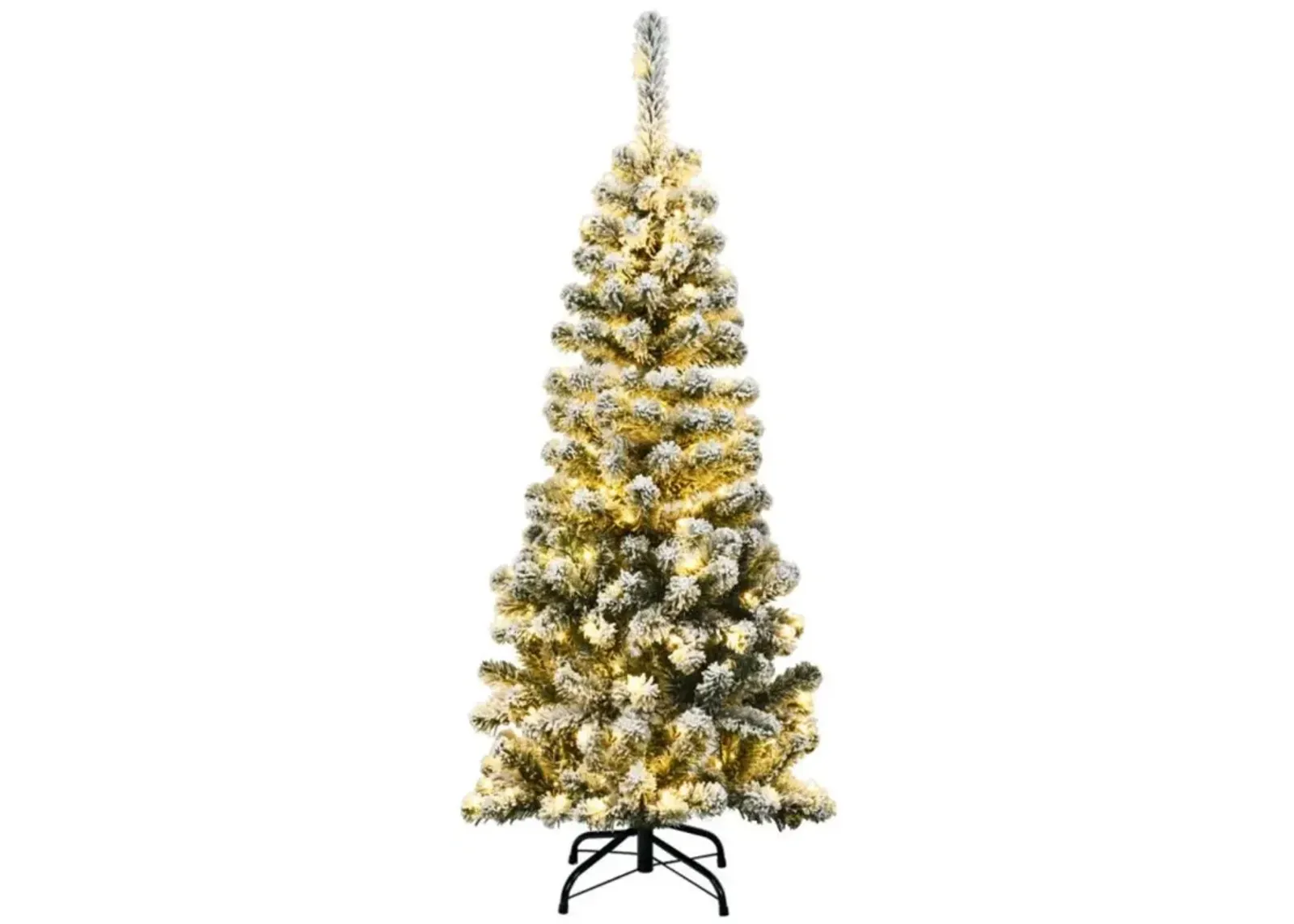 Hivvago 4.5 Feet Pre-Lit Snow Flocked Pencil Christmas Tree with 150 LED Light