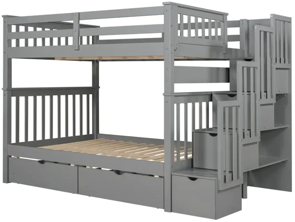 Full Over Full Bunk Bed With Shelves And 6 Storage Drawers