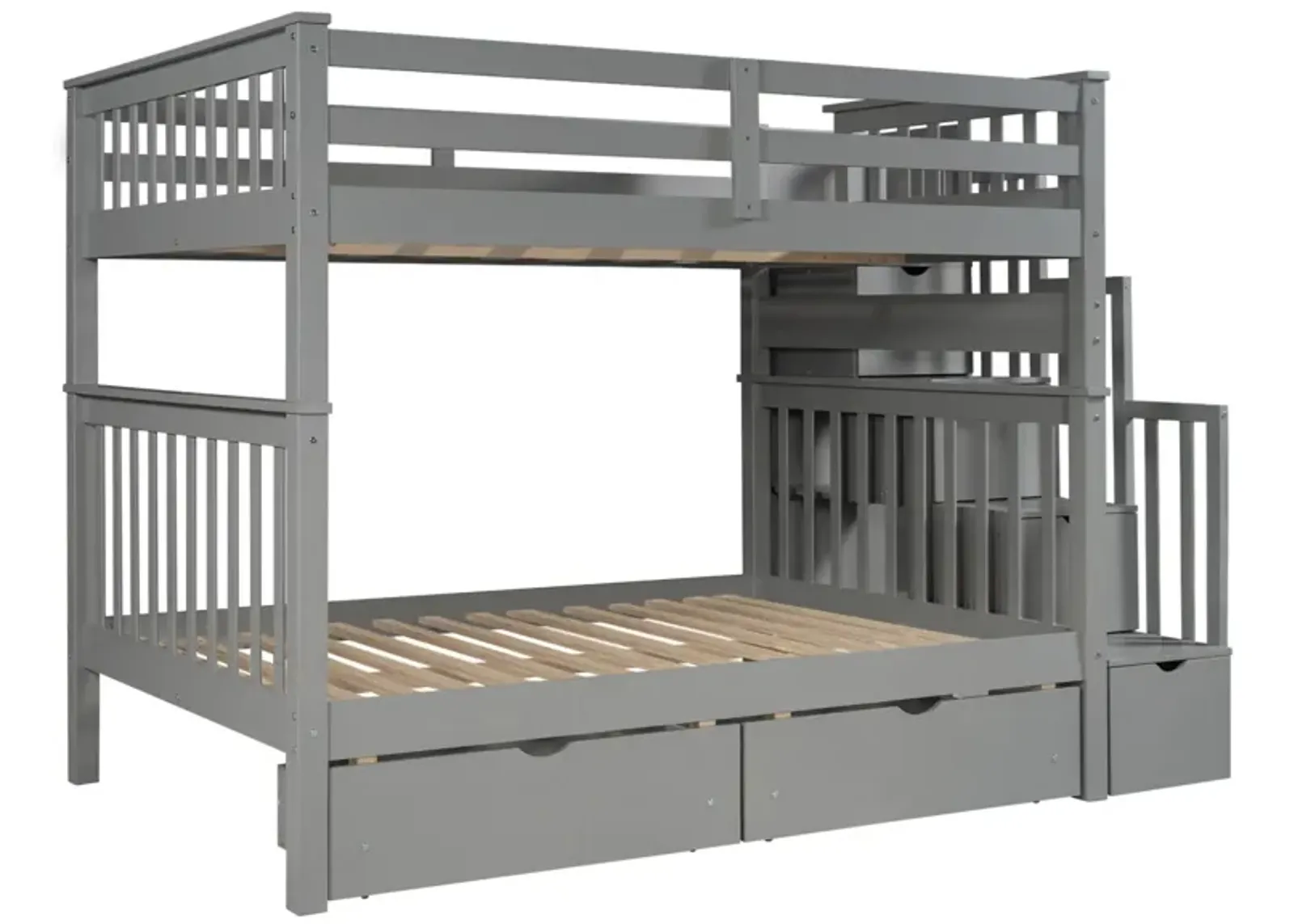 Full Over Full Bunk Bed With Shelves And 6 Storage Drawers