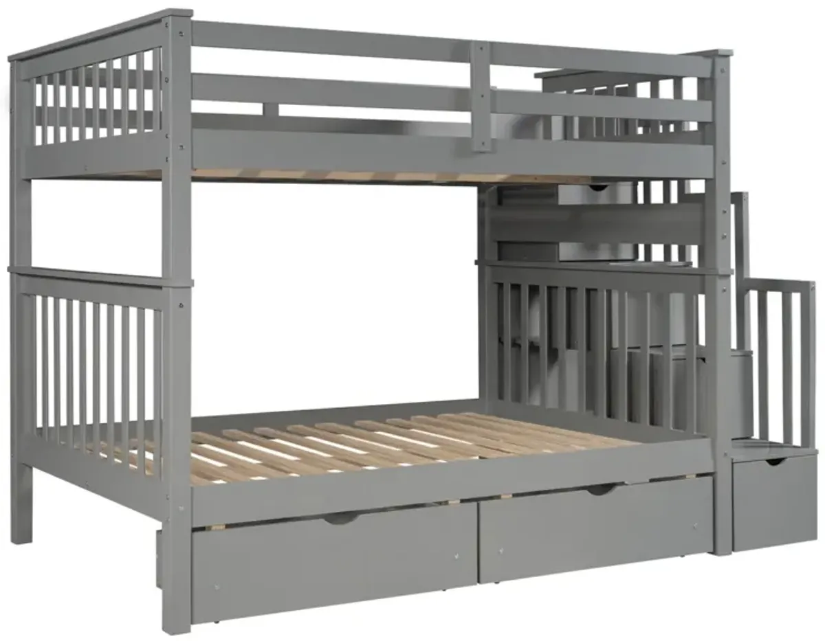 Full Over Full Bunk Bed With Shelves And 6 Storage Drawers