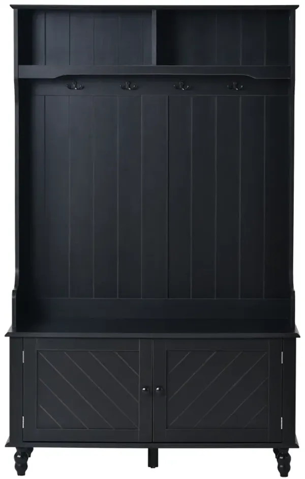 Hall Tree with 4 Hooks , Coat Hanger, Entryway Bench, Storage Bench, 3-in-1 Design, 40INCH, for Entrance, Hallway (Black)