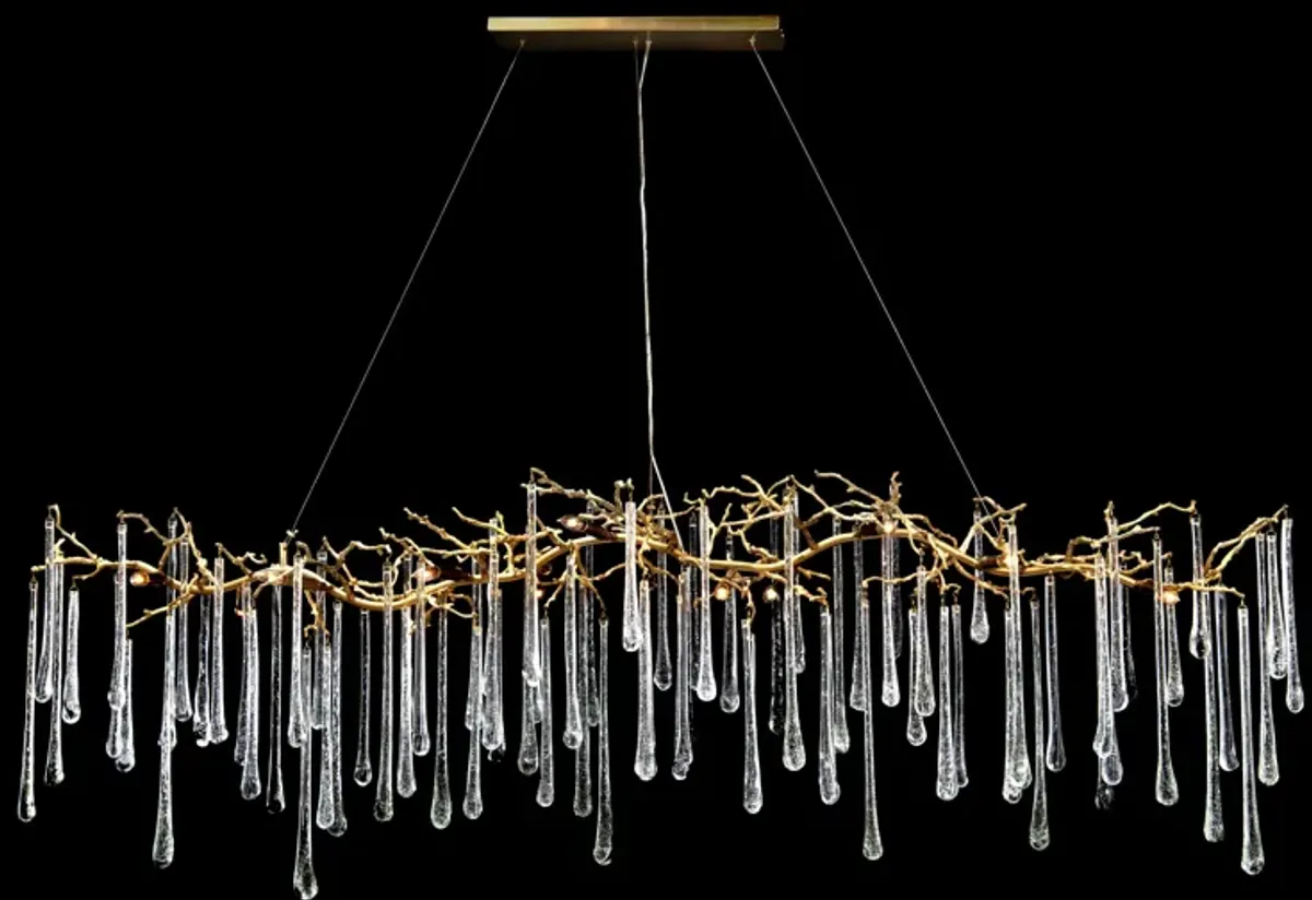 Glass Teardrop Fourteen-Light Horizontal Chandelier