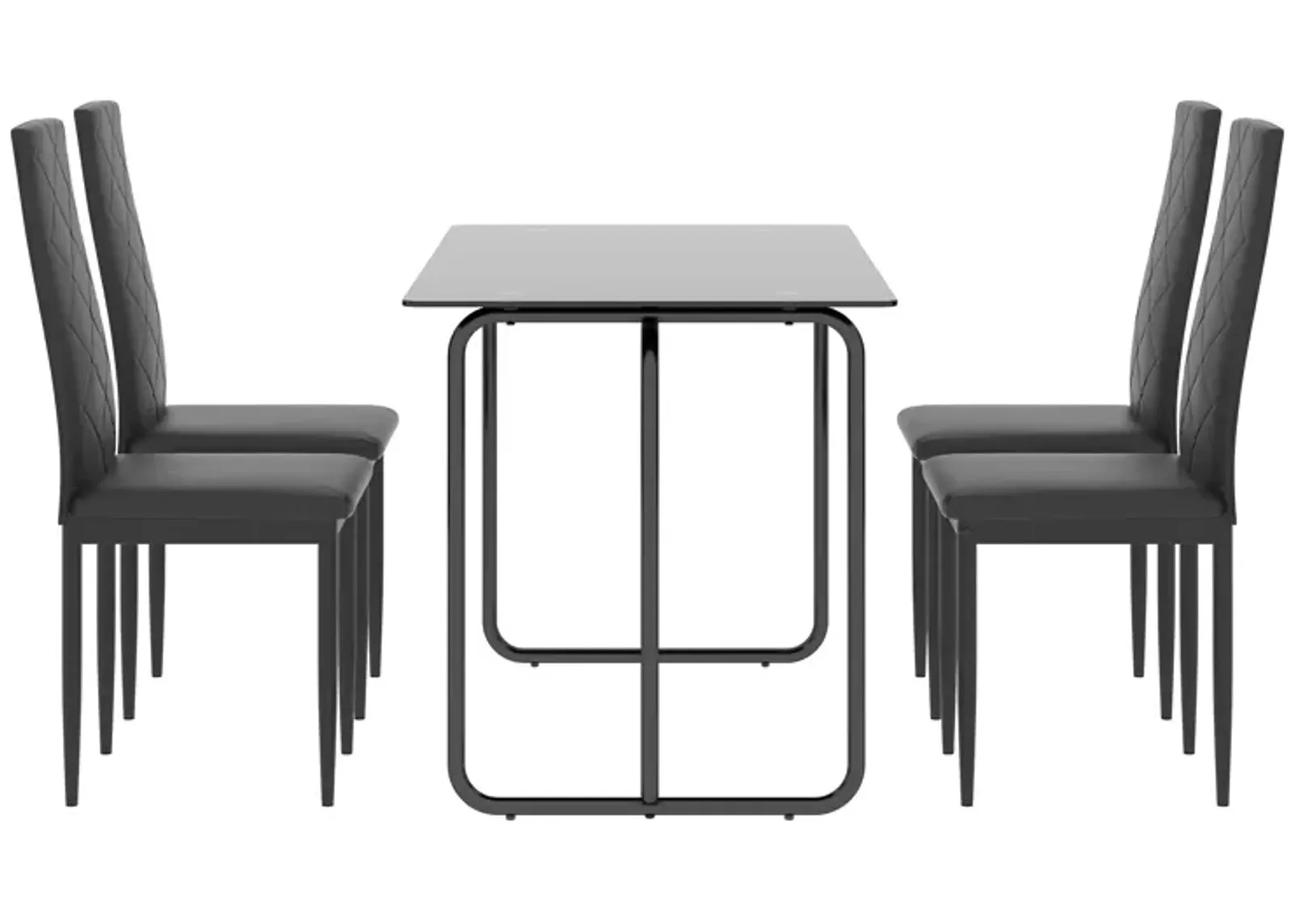 Hivvago Set of 5 Tempered Glass Dining Table and Chair with Metal Leg Set