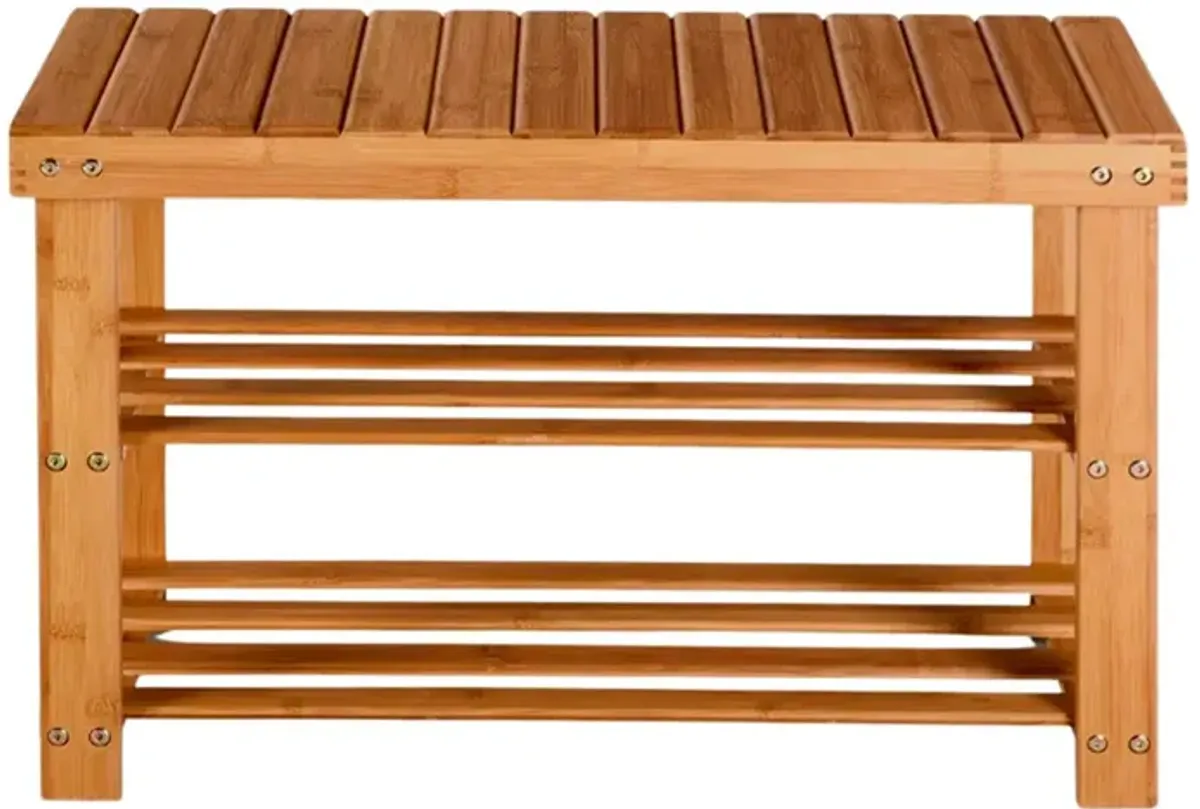 2-Tier Bamboo Shoe Bench Entryway Storage Racks