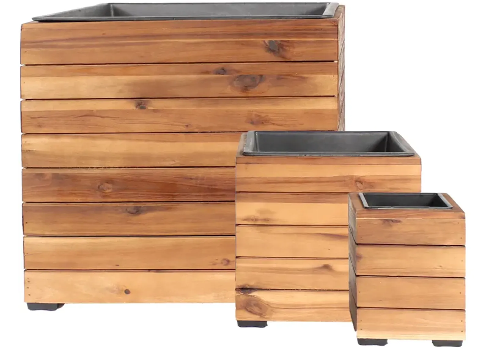 Sunnydaze 3-Piece Acacia Square Planter Boxes with Liners