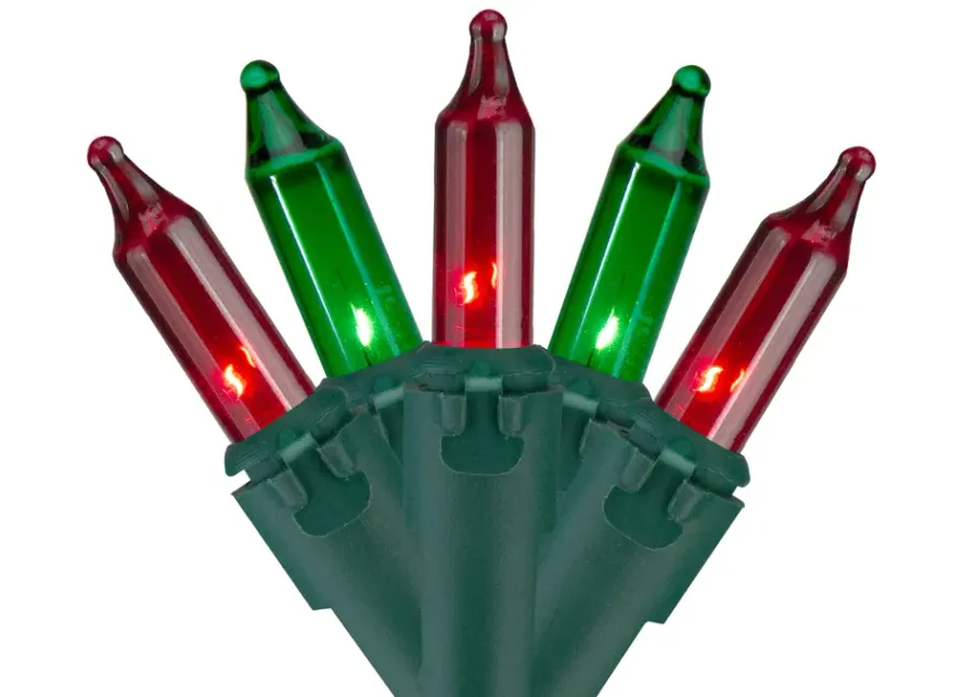 100 Count Red and Green Mini Christmas Lights - 28.8 ft Green Wire