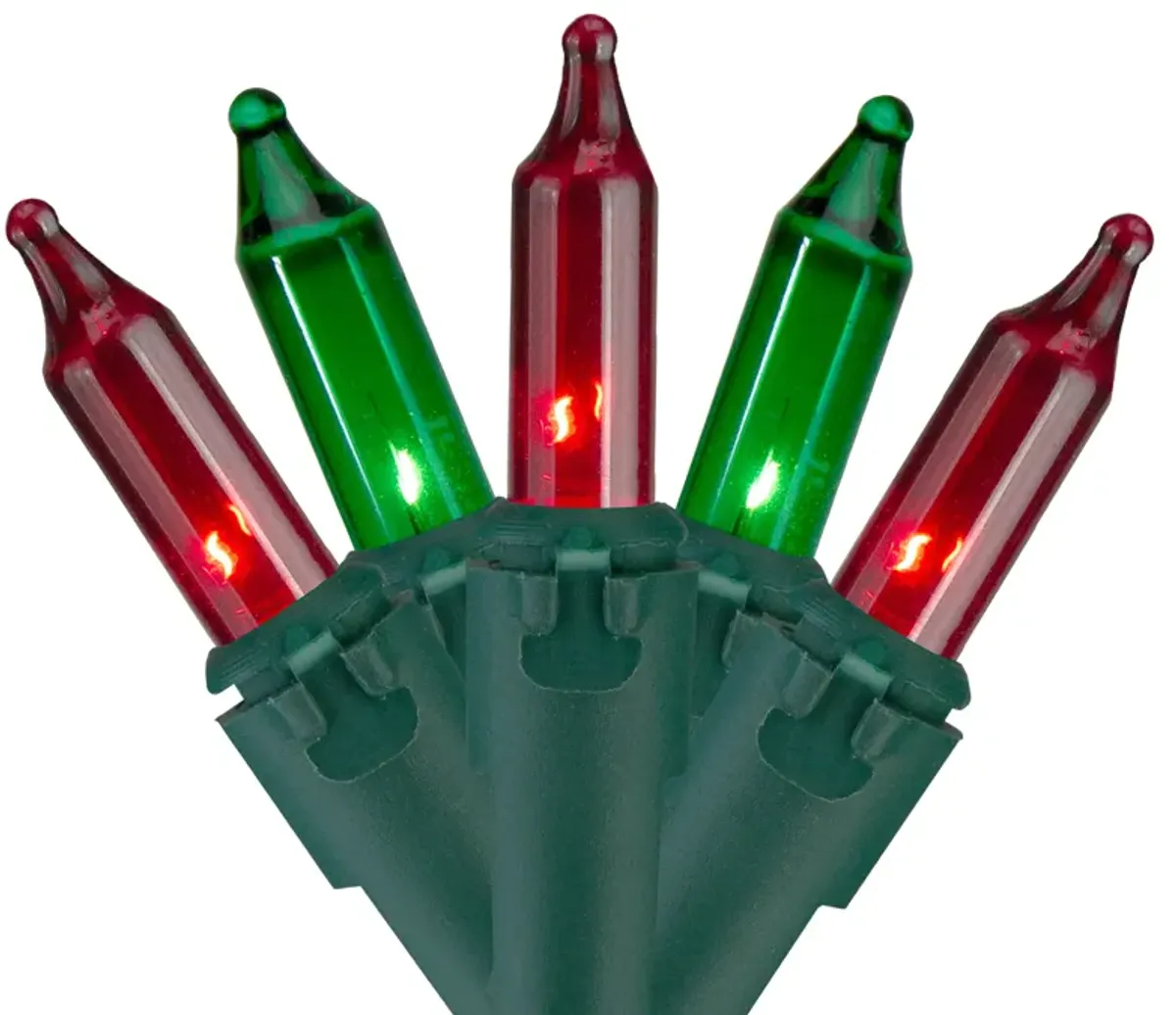 100 Count Red and Green Mini Christmas Lights - 28.8 ft Green Wire