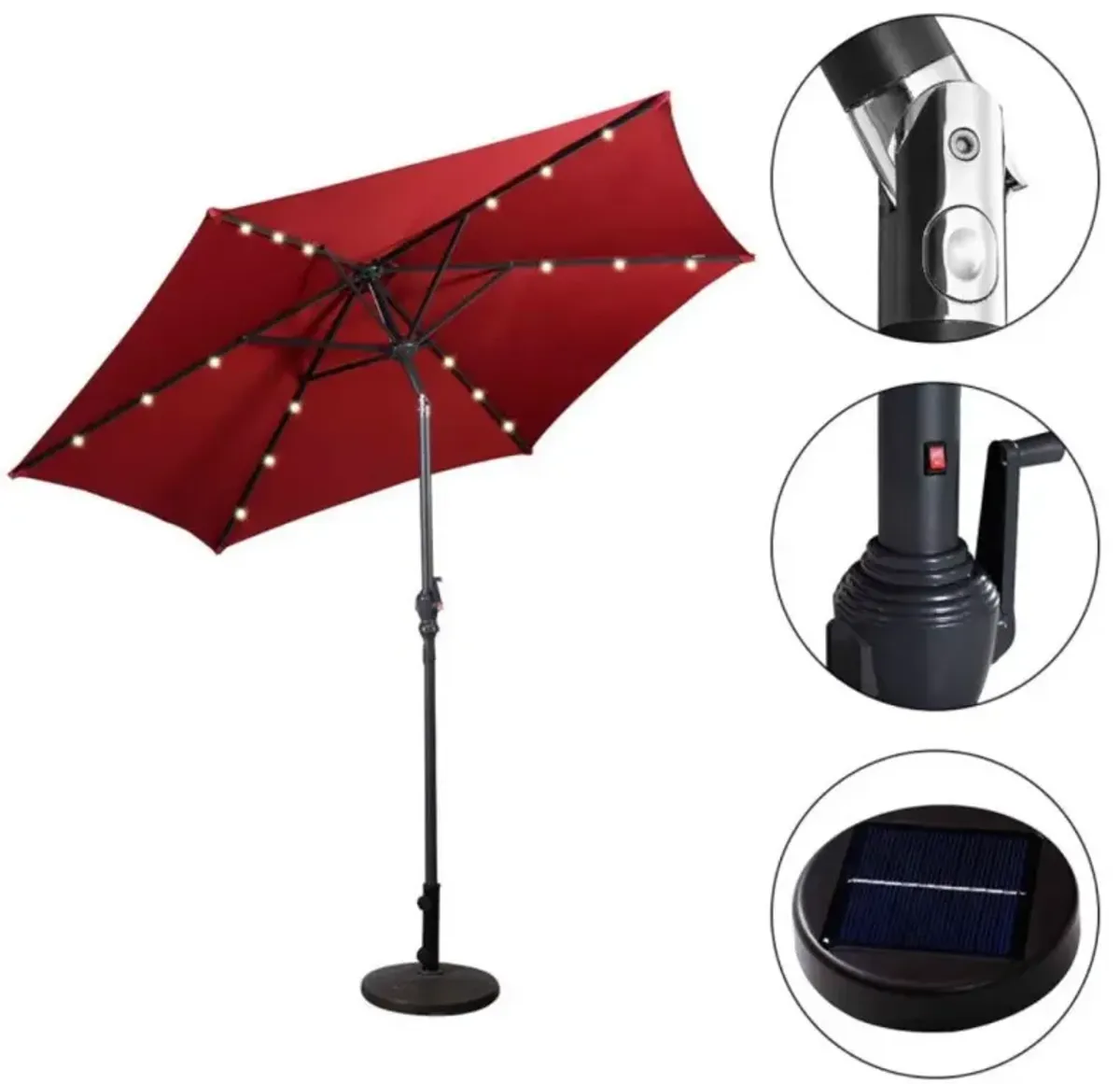 Hivvago 9 Feet Patio LED Solar Umbrella with Crank