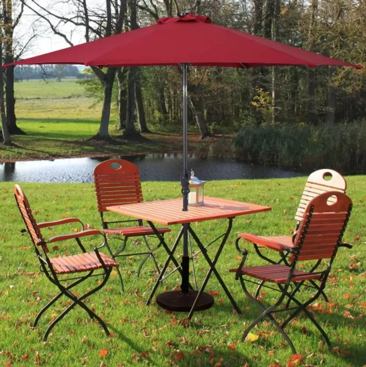 Hivvago 9 Feet Patio LED Solar Umbrella with Crank