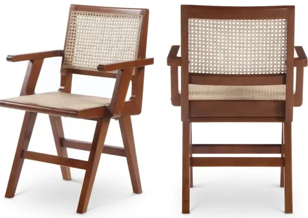 Meridian Furniture Preston Walnut Wood Dining Arm Chair, Set of 2