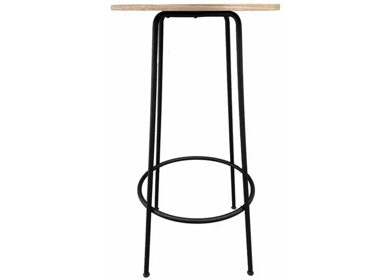 Neni 42 Inch Bar Table, Round Natural Brown Wood Top, Modern Black Metal - Benzara